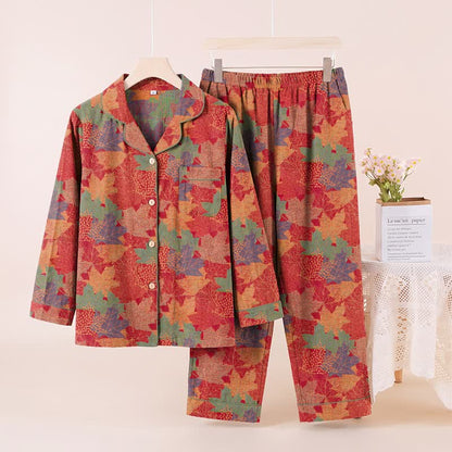 Completo da casa in cotone con stampa a foglie d'acero autunnali - Rosso e verde - XL - image 0