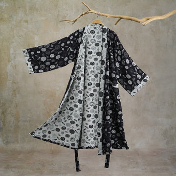 Kimono in cotone con motivo zucca di Halloween e caramelle - Nero - 2XL - image 0