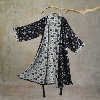 Kimono in cotone con motivo zucca di Halloween e caramelle - Nero - 2XL - image 0