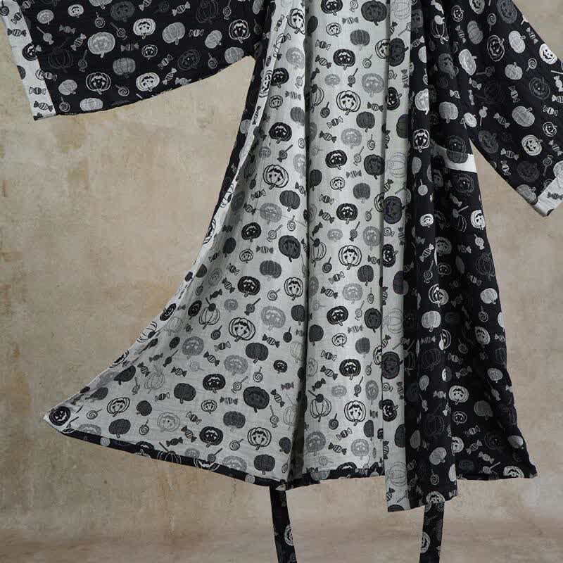 Kimono in cotone con motivo zucca di Halloween e caramelle - image 5