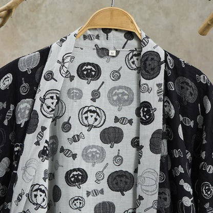 Kimono in cotone con motivo zucca di Halloween e caramelle - image 2