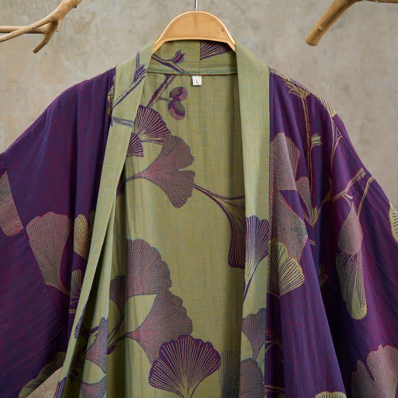 Kimono in cotone con foglie di ginkgo in stile retrò - image 3