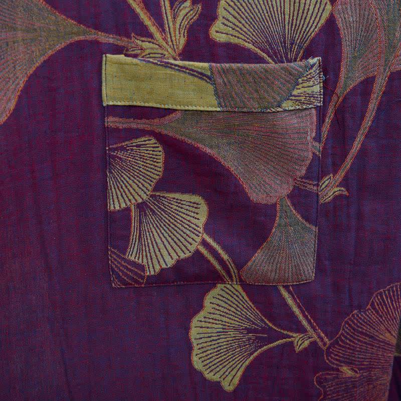 Kimono in cotone con foglie di ginkgo in stile retrò - image 6
