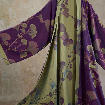 Kimono in cotone con foglie di ginkgo in stile retrò - image 4