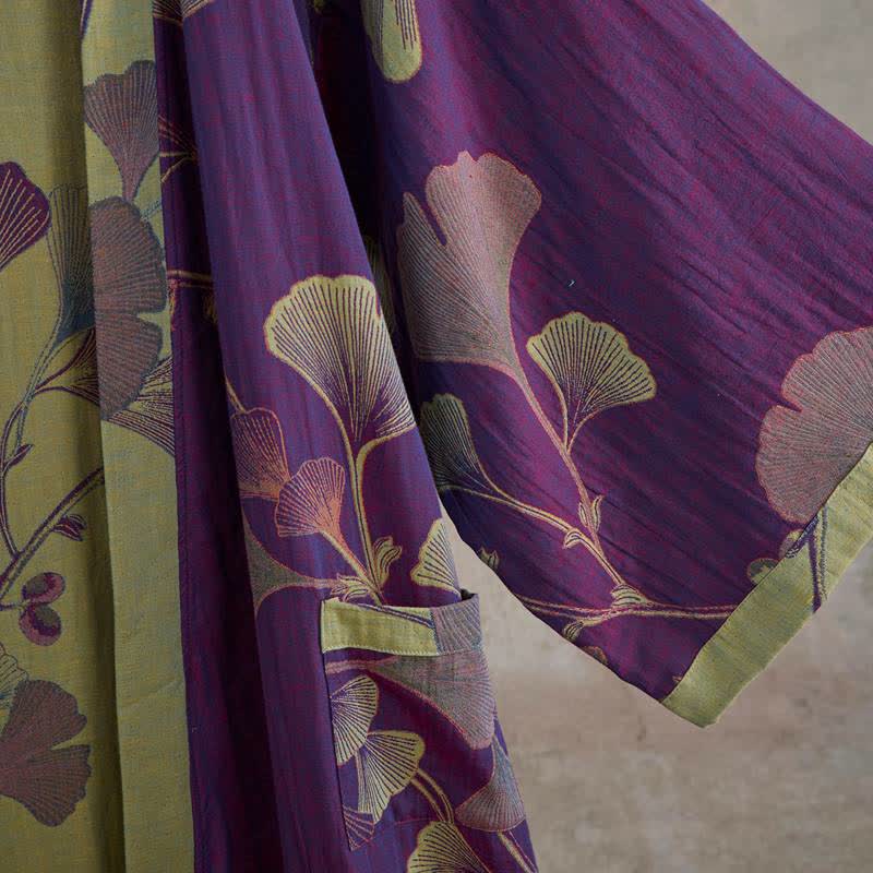 Kimono in cotone con foglie di ginkgo in stile retrò - image 5