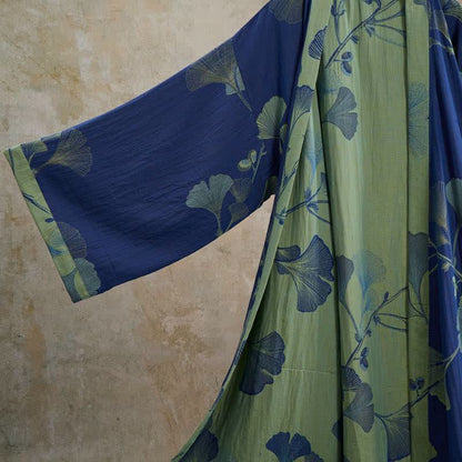 Kimono in cotone con foglie di ginkgo in stile retrò - image 12