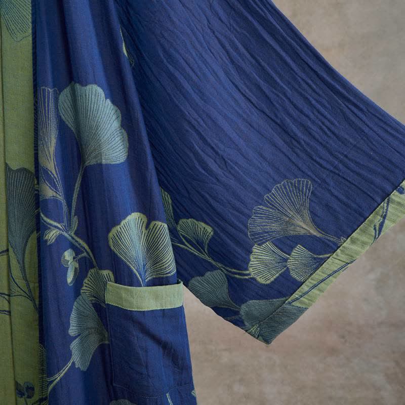 Kimono in cotone con foglie di ginkgo in stile retrò - image 13