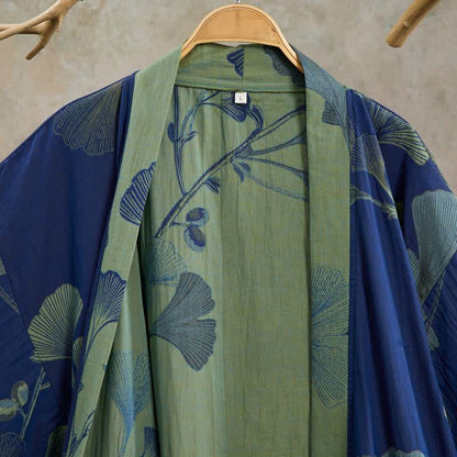 Kimono in cotone con foglie di ginkgo in stile retrò - image 11