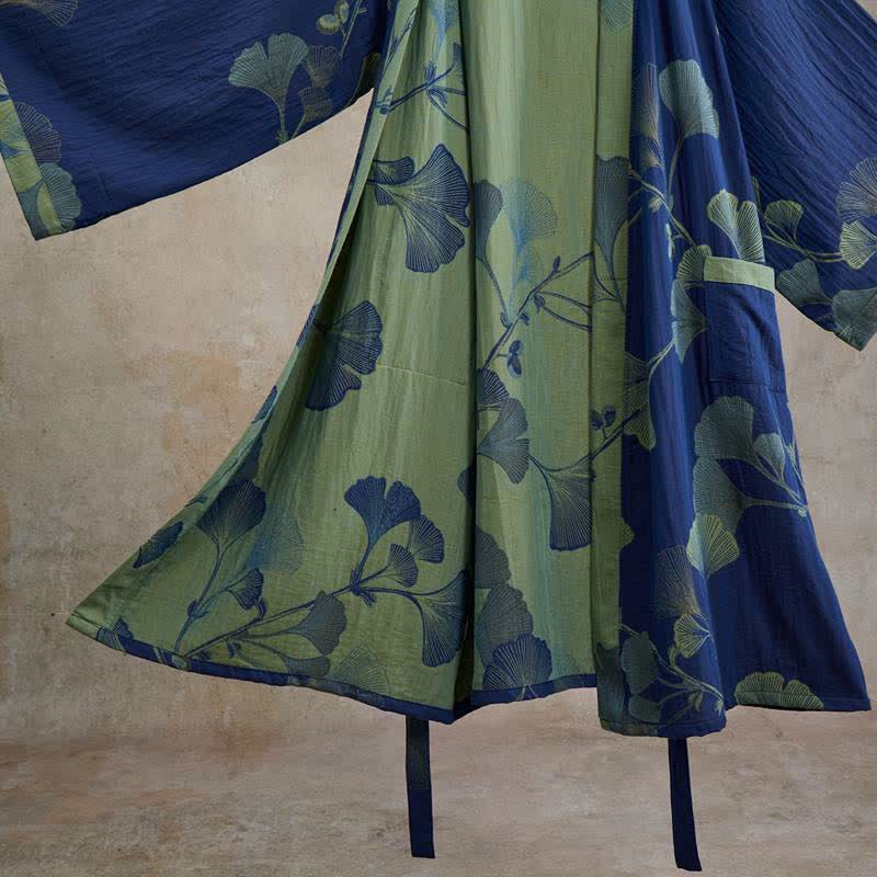 Kimono in cotone con foglie di ginkgo in stile retrò - image 10