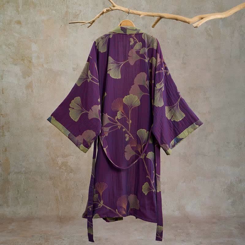 Kimono in cotone con foglie di ginkgo in stile retrò - image 1