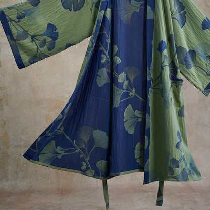 Kimono in cotone con foglie di ginkgo in stile retrò - image 17