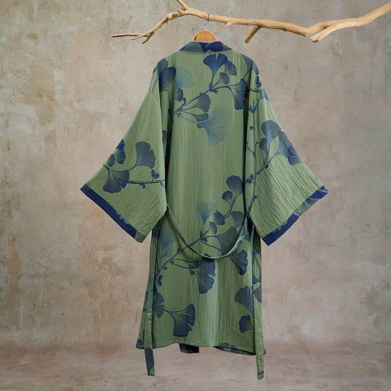 Kimono in cotone con foglie di ginkgo in stile retrò - image 16