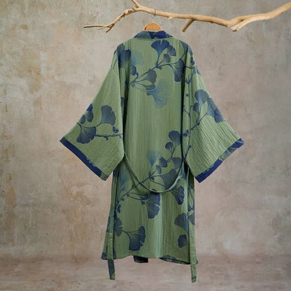 Kimono in cotone con foglie di ginkgo in stile retrò - image 16