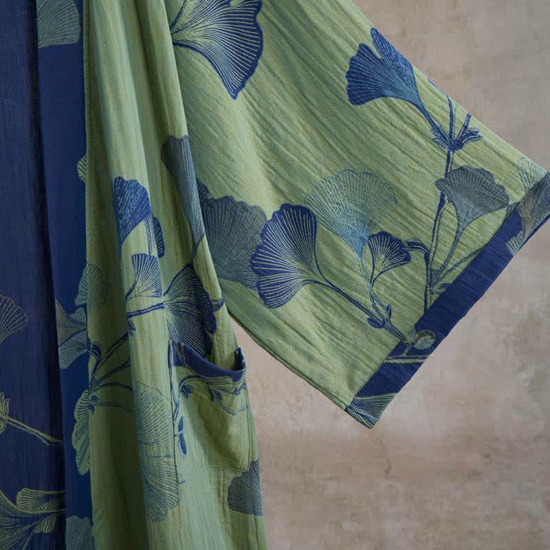 Kimono in cotone con foglie di ginkgo in stile retrò - image 20