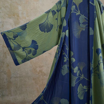Kimono in cotone con foglie di ginkgo in stile retrò - image 19
