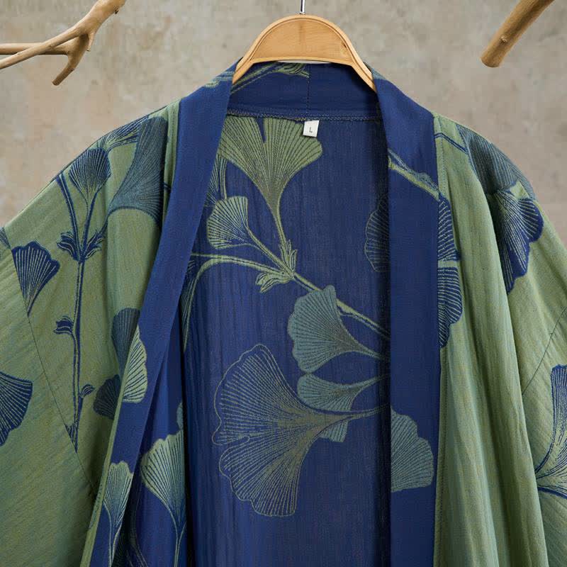 Kimono in cotone con foglie di ginkgo in stile retrò - image 18
