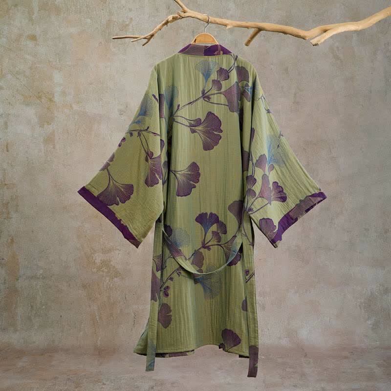 Kimono in cotone con foglie di ginkgo in stile retrò - image 24