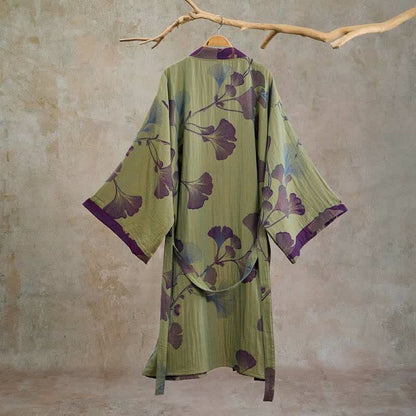Kimono in cotone con foglie di ginkgo in stile retrò - image 24