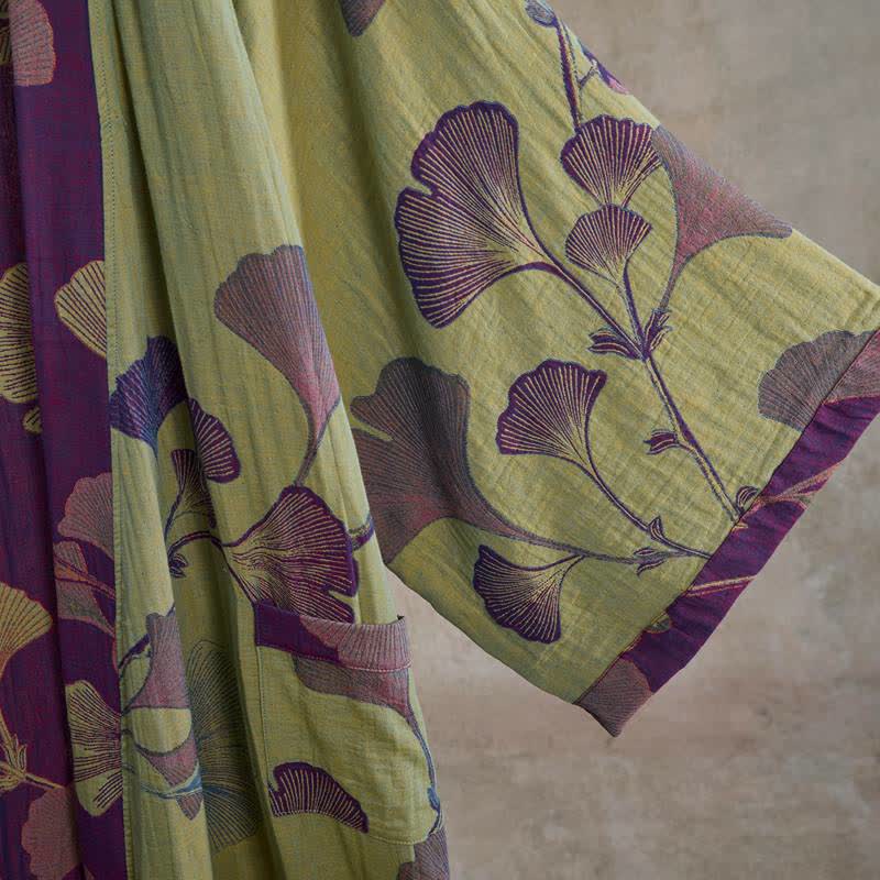 Kimono in cotone con foglie di ginkgo in stile retrò - image 28
