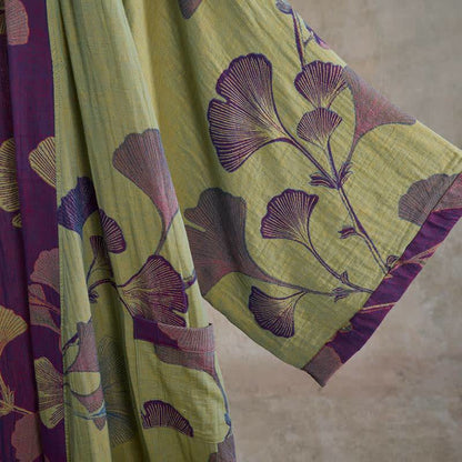 Kimono in cotone con foglie di ginkgo in stile retrò - image 28