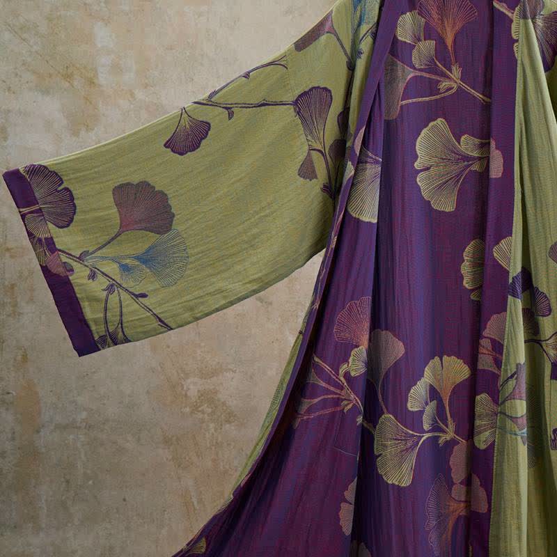 Kimono in cotone con foglie di ginkgo in stile retrò - image 27