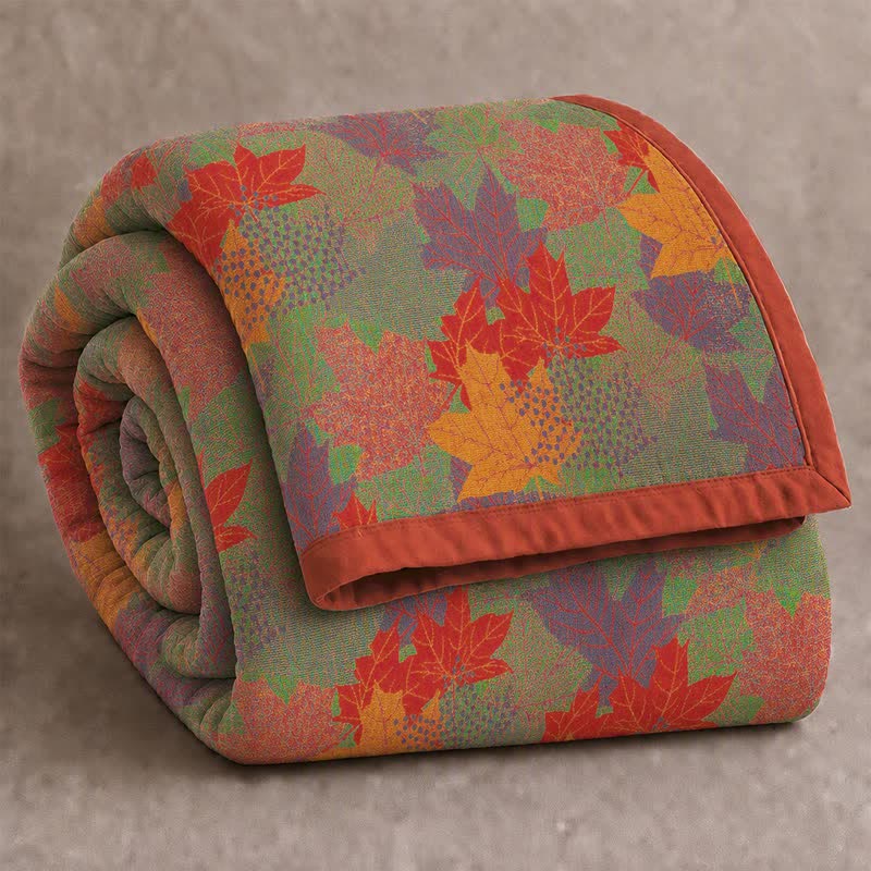Coperta in cotone con coloratissime foglie d'acero autunnali - Verde e rosso - Coperta - Matrimoniale Extra Lungo - image 4