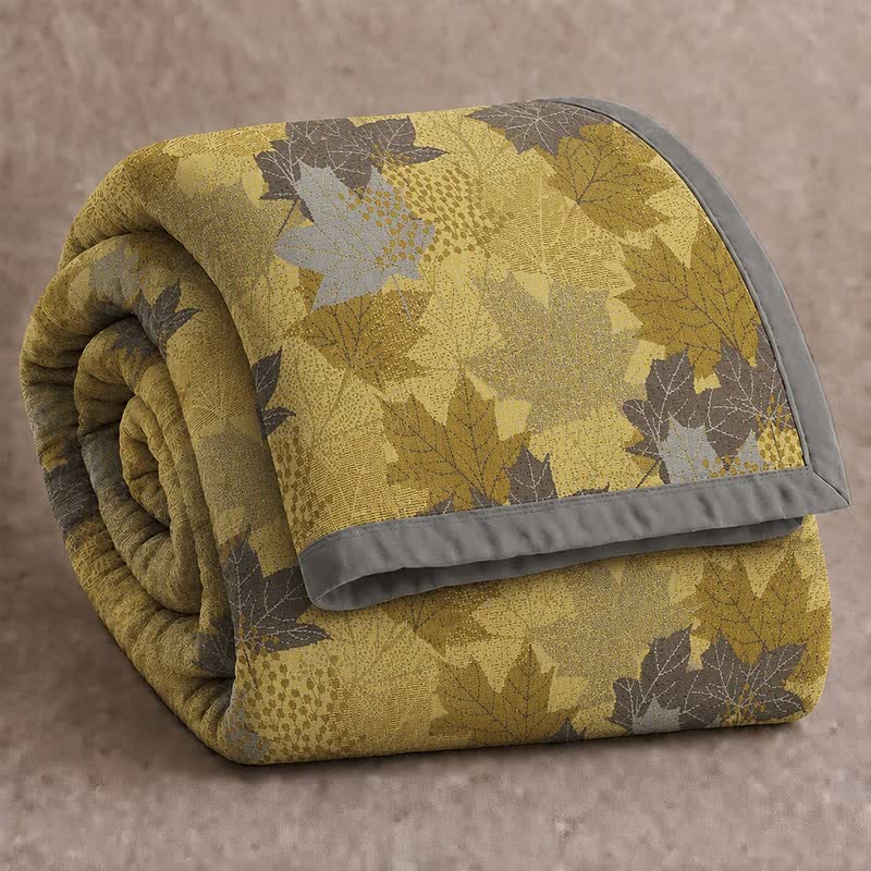 Coperta in cotone con coloratissime foglie d'acero autunnali - Giallo e grigio - Coperta - Matrimoniale Extra Lungo - image 8