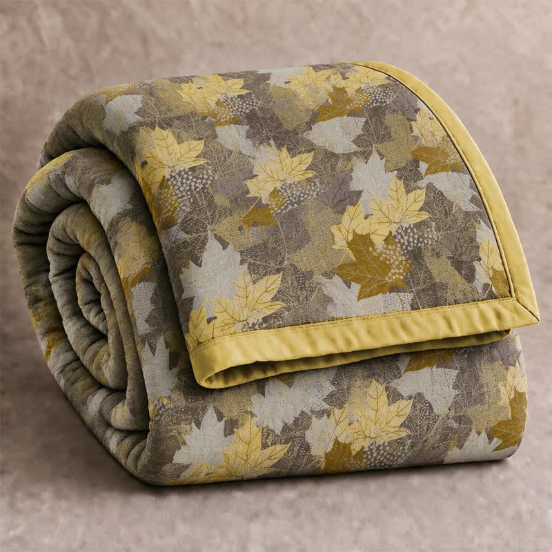 Coperta in cotone con coloratissime foglie d'acero autunnali - Grigio e giallo - Coperta - Matrimoniale Extra Lungo - image 12