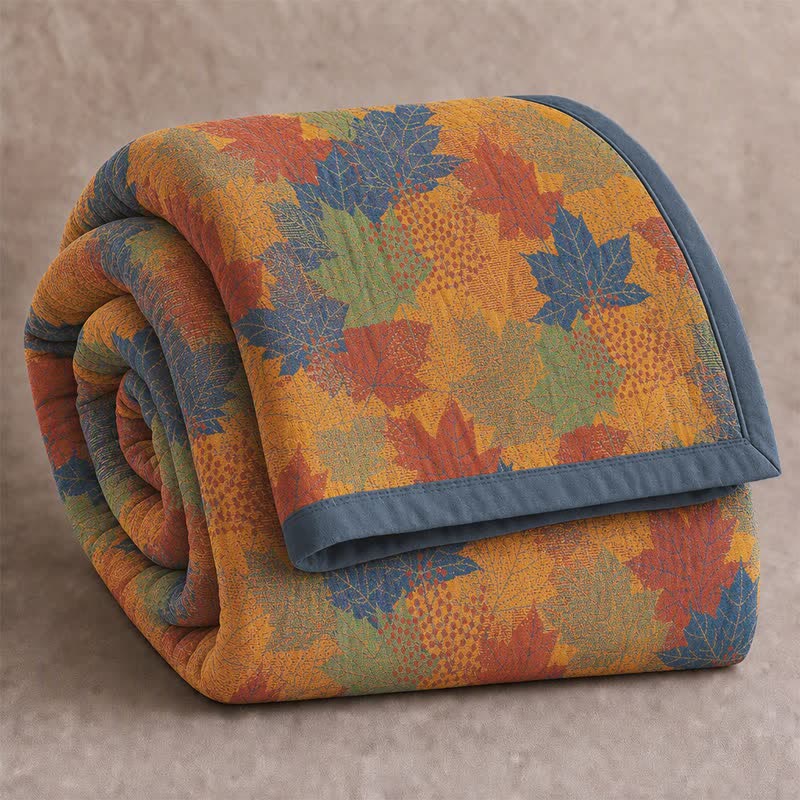 Coperta in cotone con coloratissime foglie d'acero autunnali - Arancione e blu - Coperta - Matrimoniale Extra Lungo - image 16