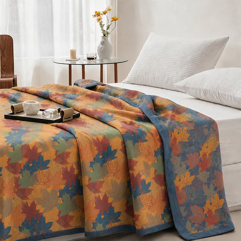 Coperta in cotone con coloratissime foglie d'acero autunnali - image 18