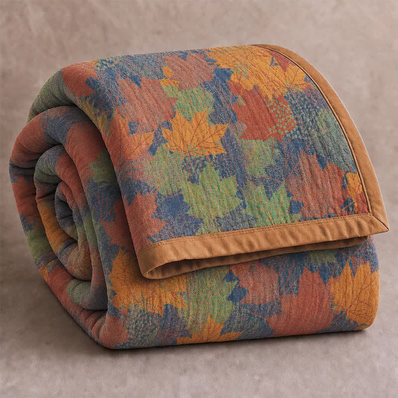 Coperta in cotone con coloratissime foglie d'acero autunnali - Blu e arancione - Coperta - Matrimoniale Extra Lungo - image 20