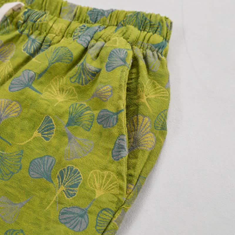 Pantaloni del pigiama in cotone con motivo a foglie di ginkgo verdi - image 3