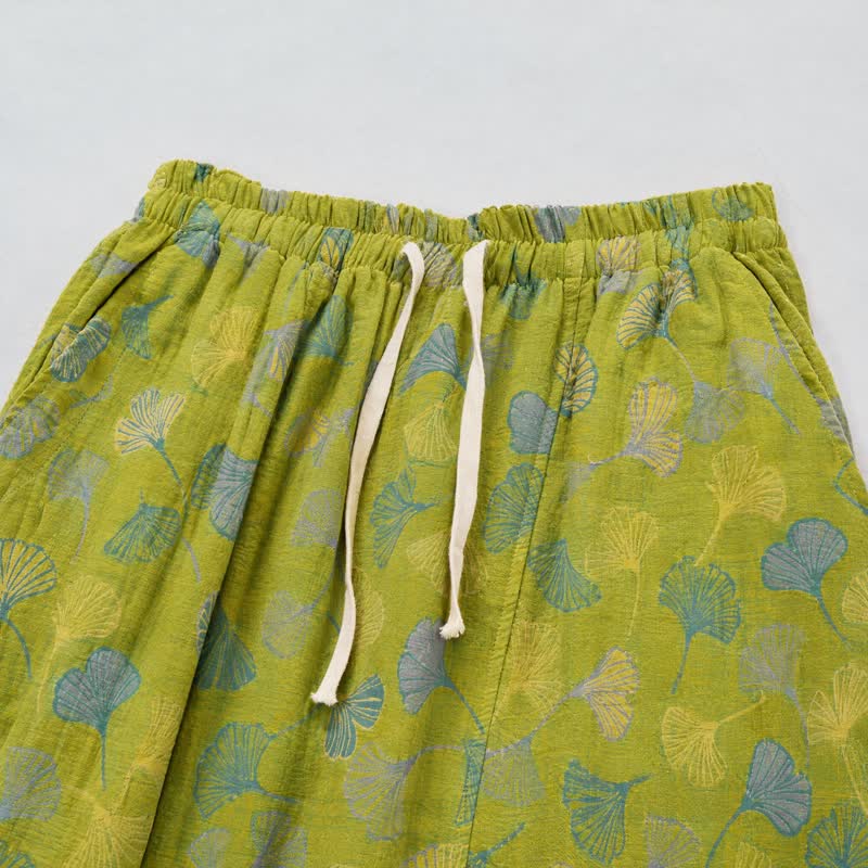 Pantaloni del pigiama in cotone con motivo a foglie di ginkgo verdi - image 2