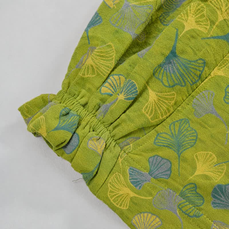 Pantaloni del pigiama in cotone con motivo a foglie di ginkgo verdi - image 4