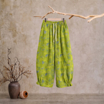 Pantaloni del pigiama in cotone con motivo a foglie di ginkgo verdi - Verde - XL - image 0