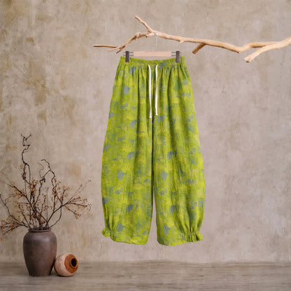 Pantaloni del pigiama in cotone con motivo a foglie di ginkgo verdi - Verde - XL - image 0