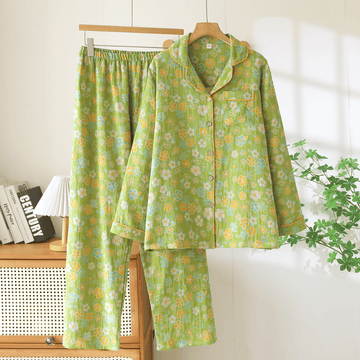 Set pigiama in cotone con stampa floreale verde. - Verde - 2XL - image 0