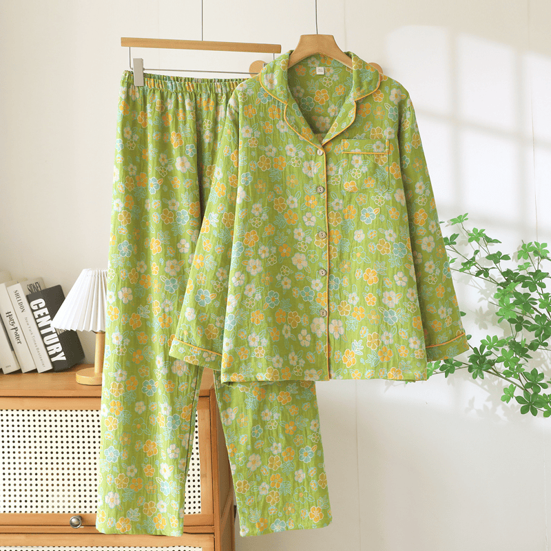 Set pigiama in cotone con stampa floreale verde. - Verde - 2XL - image 0