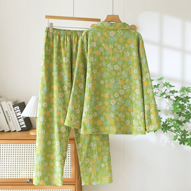 Set pigiama in cotone con stampa floreale verde. - image 1