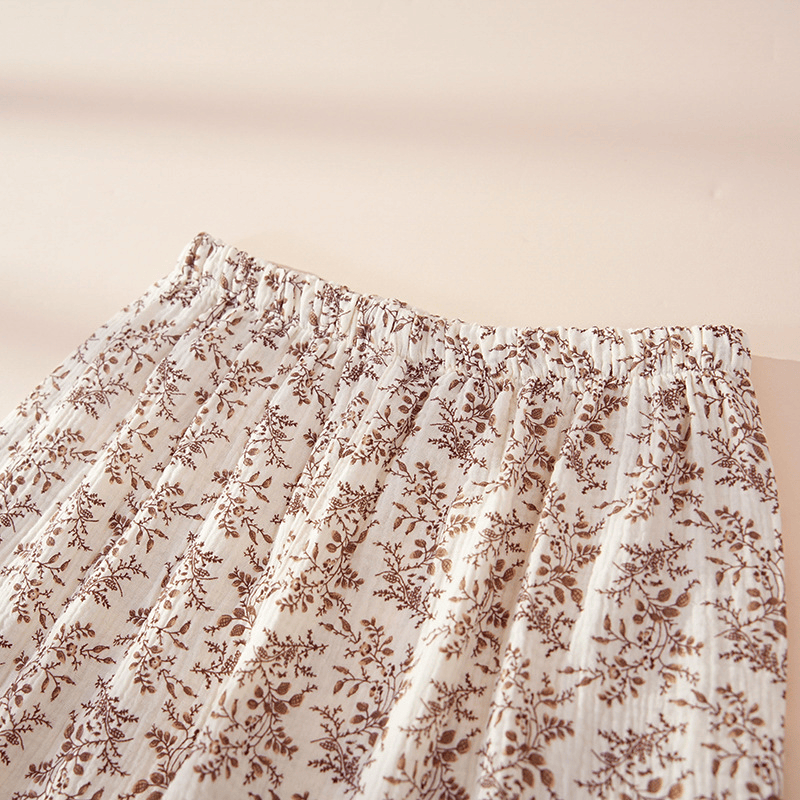 Completo da casa in cotone marrone con stampa floreale. - image 3