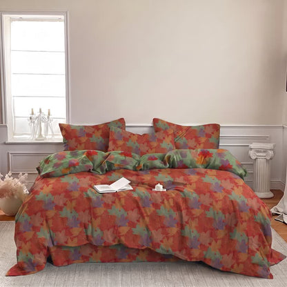 Set di biancheria da letto con copripiumino in cotone con motivo a foglie d'acero colorate. - image 4