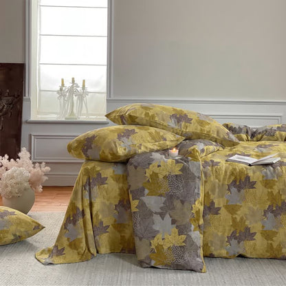 Set di biancheria da letto con copripiumino in cotone con motivo a foglie d'acero colorate. - image 12