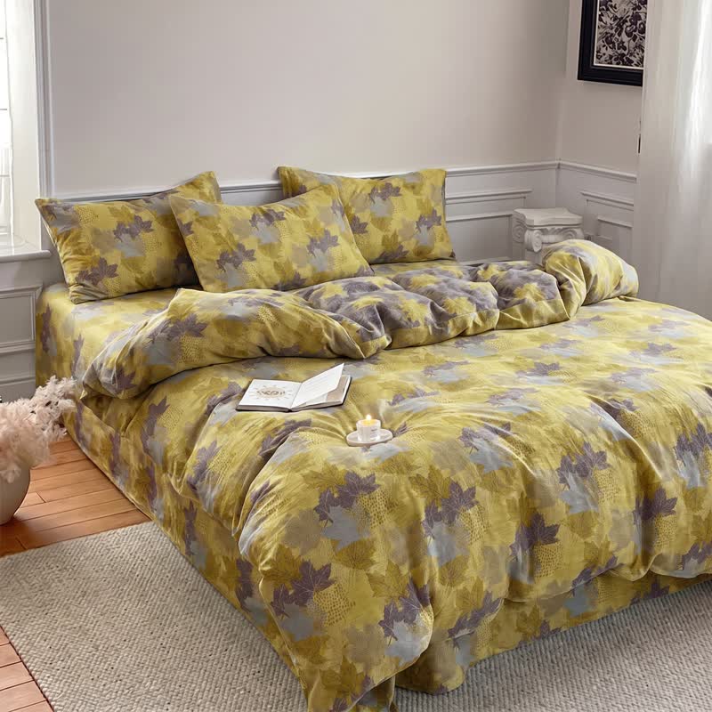 Set di biancheria da letto con copripiumino in cotone con motivo a foglie d'acero colorate. - image 9