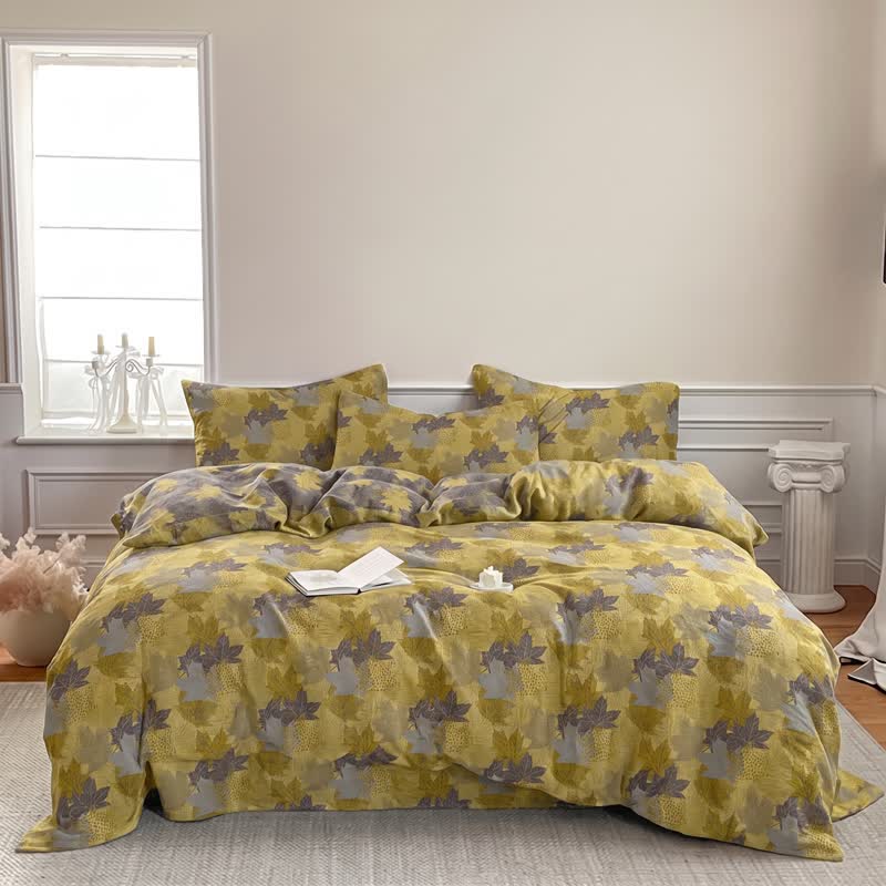Set di biancheria da letto con copripiumino in cotone con motivo a foglie d'acero colorate. - image 11