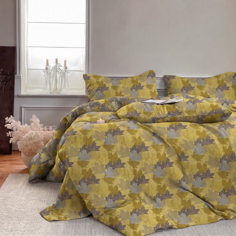 Set di biancheria da letto con copripiumino in cotone con motivo a foglie d'acero colorate. - image 10