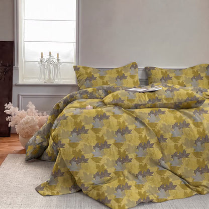 Set di biancheria da letto con copripiumino in cotone con motivo a foglie d'acero colorate. - image 10