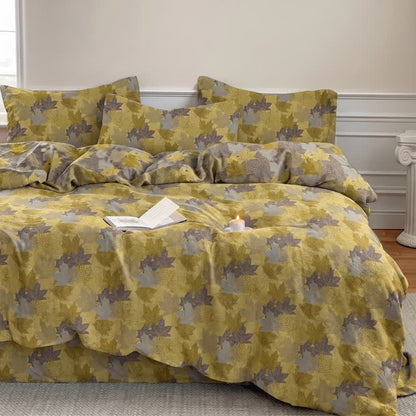 Set di biancheria da letto con copripiumino in cotone con motivo a foglie d'acero colorate. - image 8