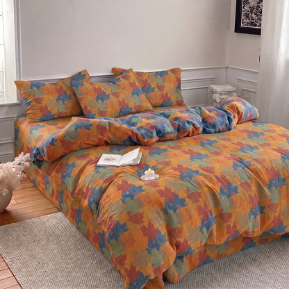 Set di biancheria da letto con copripiumino in cotone con motivo a foglie d'acero colorate. - image 16