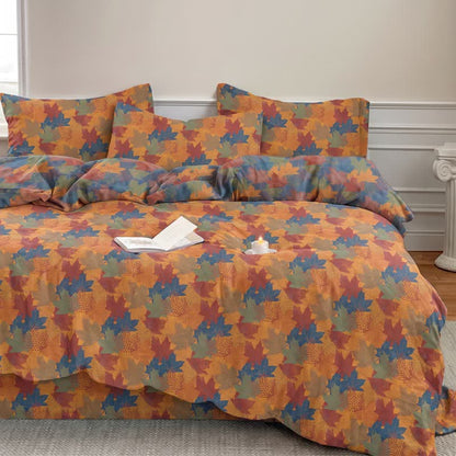Set di biancheria da letto con copripiumino in cotone con motivo a foglie d'acero colorate. - image 15