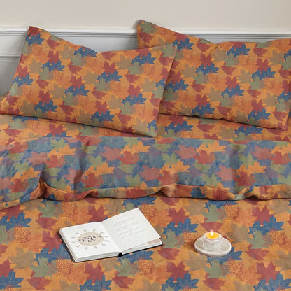 Set di biancheria da letto con copripiumino in cotone con motivo a foglie d'acero colorate. - image 20